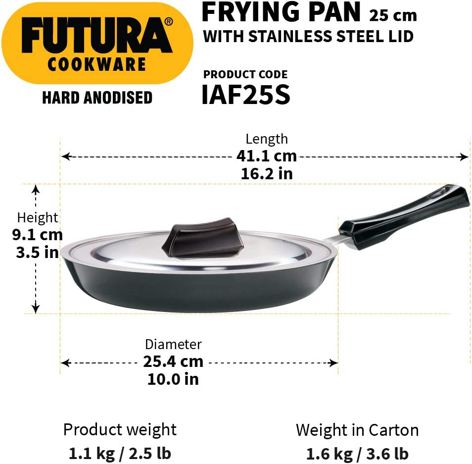 Futura 10" Hard Anodised Frying Pan with Lid, Medium, Black