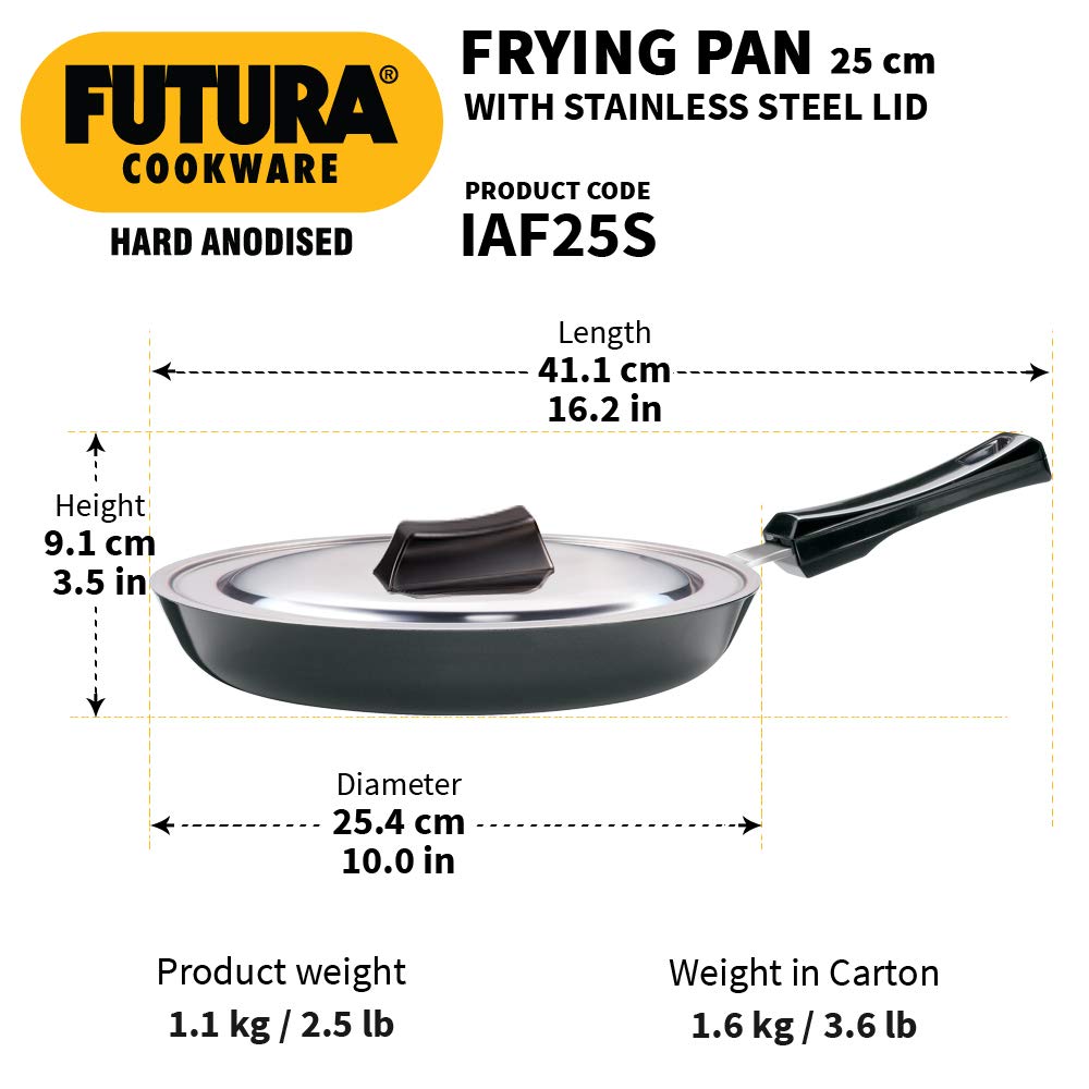 Futura 10" Hard Anodised Frying Pan with Lid, Medium, Black