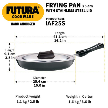 Futura 10" Hard Anodised Frying Pan with Lid, Medium, Black