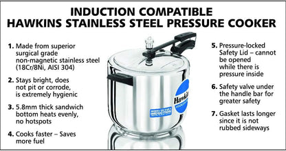 Hawkins Stainless Steel Induction Compatible Pressure Cooker, 10 Litre Capacity, Silver - HSS10