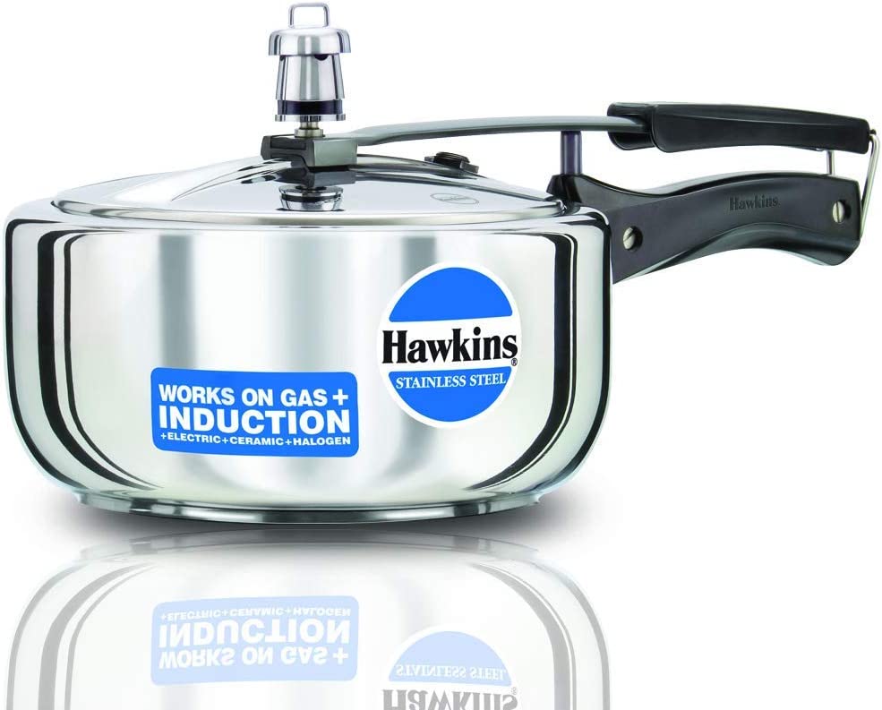 Hawkins Stainless Steel Pressure Cooker 3 Litres - Silver - Wide - Induction Compatible -HSS3W