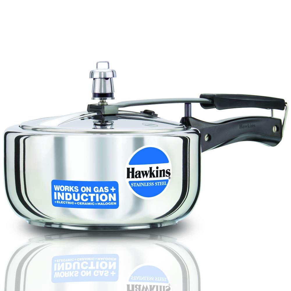 Hawkins Stainless Steel Pressure Cooker 3 Litres - Silver - Wide - Induction Compatible -HSS3W