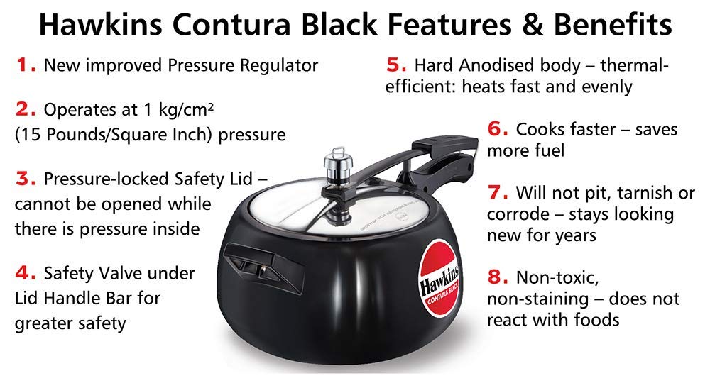 Hawkins Contura Hard Anodized Pressure Cooker 5 Litres - Black - CB50