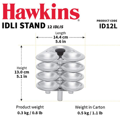 Hawkins 12 Idli Set for 5.0 Litre Pressure Cooker,Silver ID12L