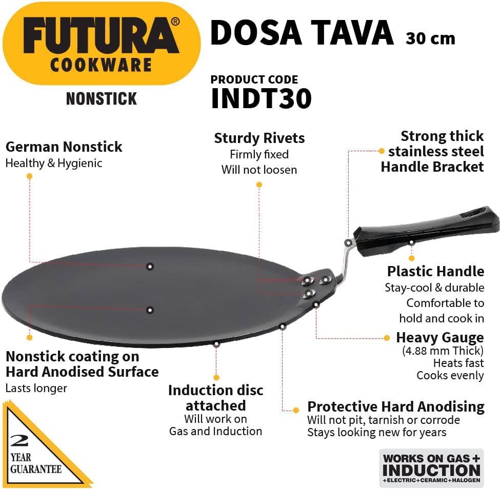 HAWKINS Futura 30 cm Dosa Tava, Nonstick Induction Dosa Tava, Black INDT30