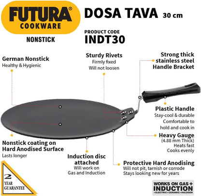 HAWKINS Futura 30 cm Dosa Tava, Nonstick Induction Dosa Tava, Black INDT30
