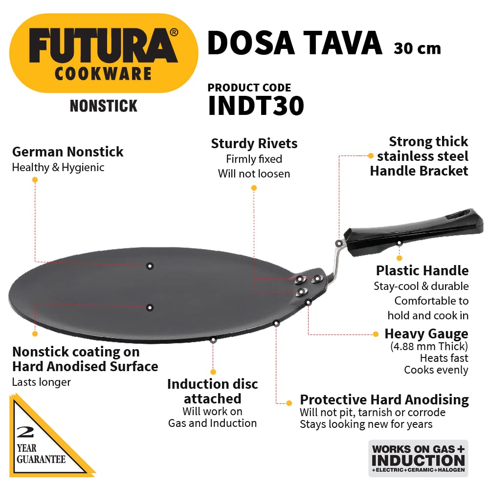 HAWKINS Futura 30 cm Dosa Tava, Nonstick Induction Dosa Tava, Black INDT30