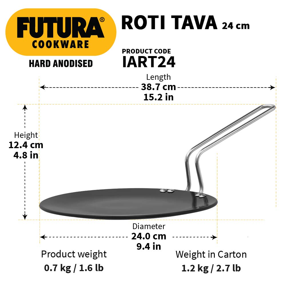 Hawkins Futura Hard Anodised Induction Roti Tava, 24 cm Diameter