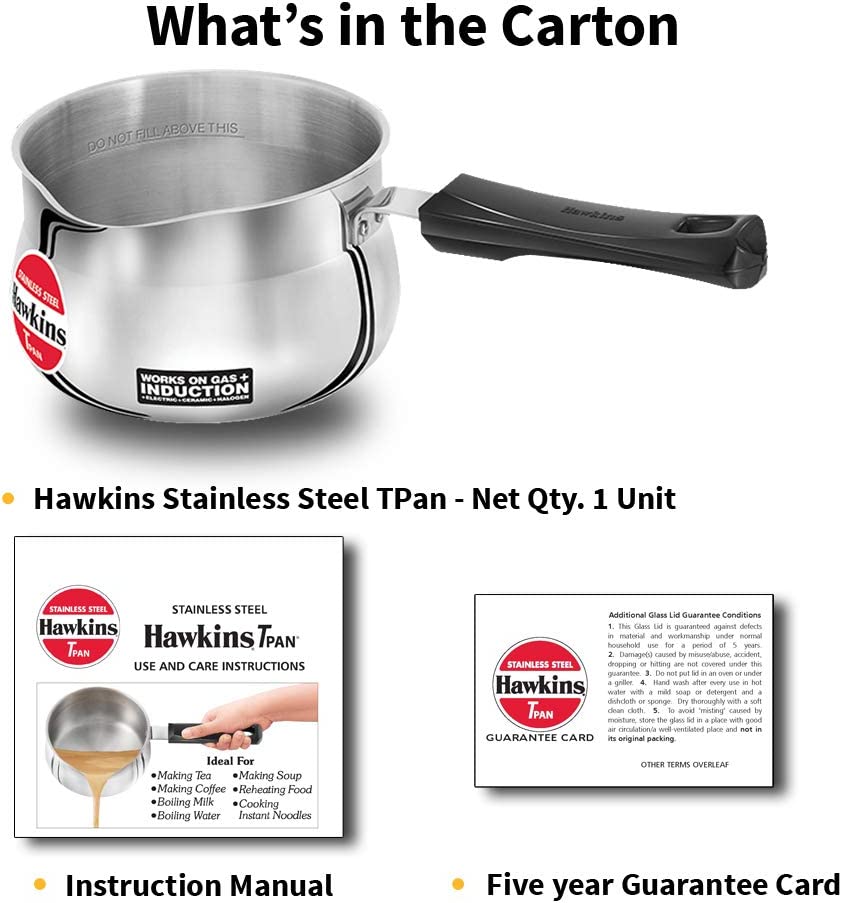 HAWKINS SST15 Stainless Steel TPan - Tea Pan - 1.5 litres - Works on Electric, Ceramic , Gas & Induction