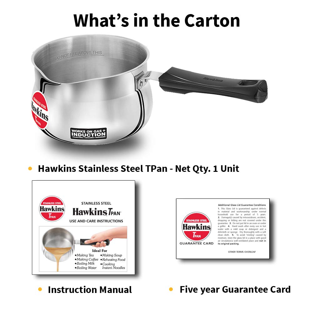 HAWKINS SST15 Stainless Steel TPan - Tea Pan - 1.5 litres - Works on Electric, Ceramic , Gas & Induction