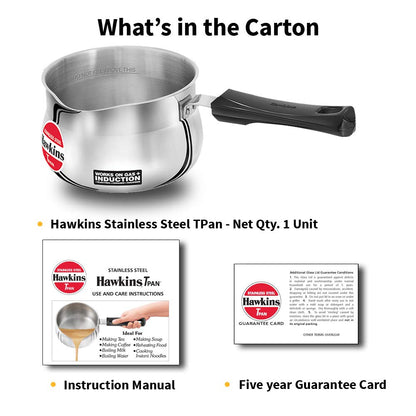 HAWKINS SST15 Stainless Steel TPan - Tea Pan - 1.5 litres - Works on Electric, Ceramic , Gas & Induction