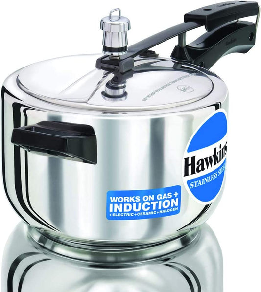 Hawkins Stainless Steel Pressure Cooker 4 Litres - Silver - Induction Compatible - HSS40