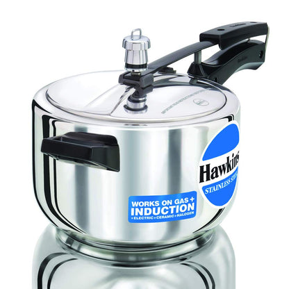 Hawkins Stainless Steel Pressure Cooker 4 Litres - Silver - Induction Compatible - HSS40