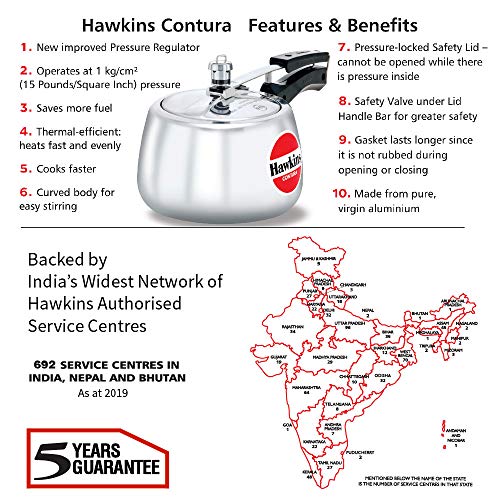 Hawkins Contura Aluminum Pressure Cooker 3 Litres - Silver - HC30