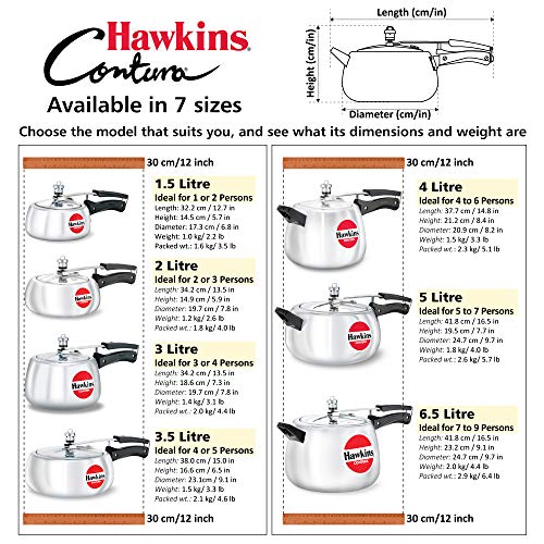 Hawkins Contura Aluminum Pressure Cooker 3 Litres - Silver - HC30