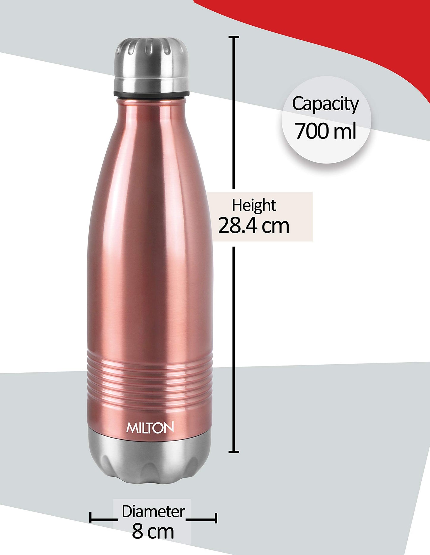 Milton Thermosteel Duo DLX 750, Double Walled Vacuum Insulated Flask 700 ml | 24 oz | 24 Hours Hot and Cold Water Bottle, 18/8 Stainless Steel, BPA Free, Food Grade, Leak-Proof | Rose Gold