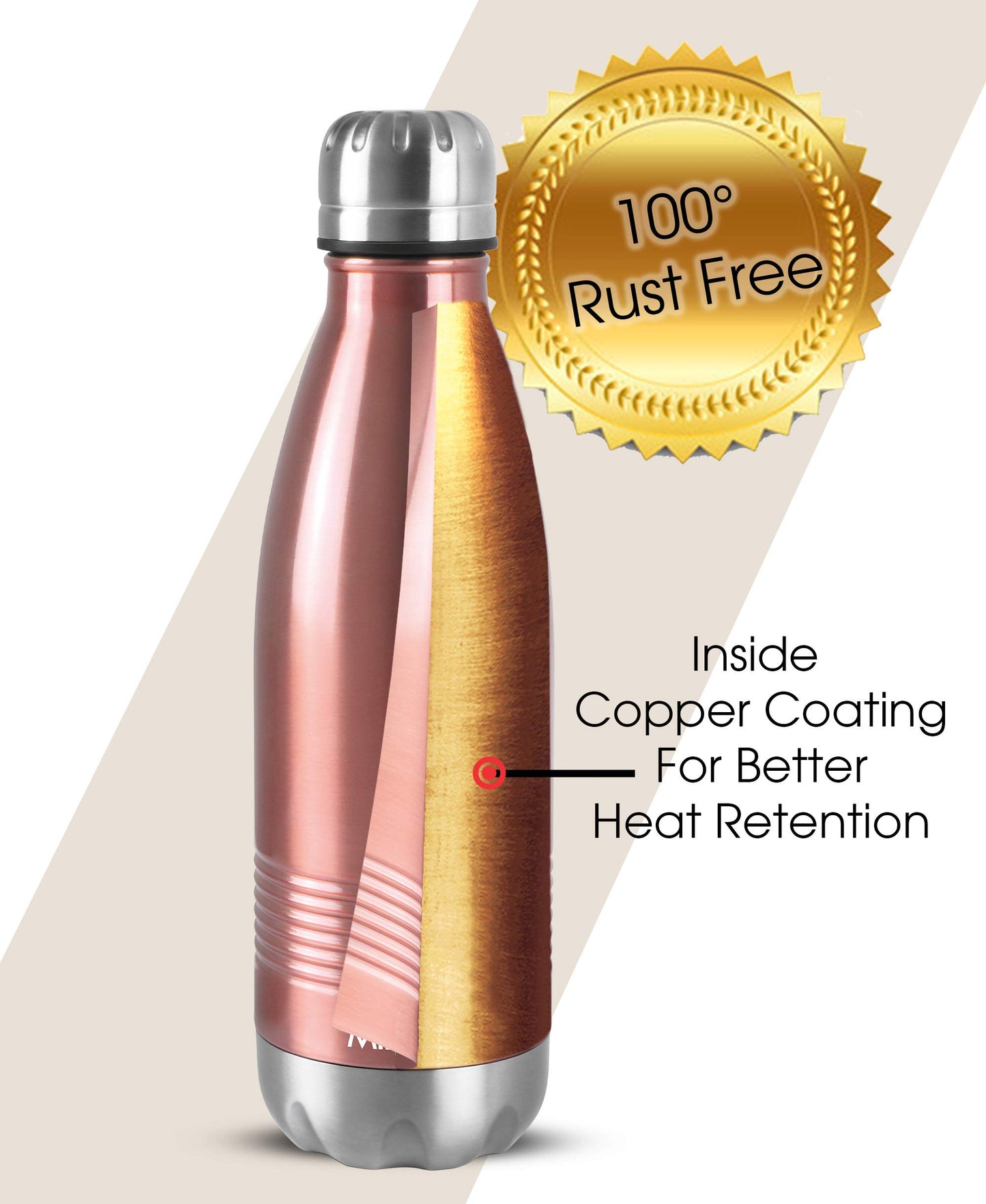 Milton Thermosteel Duo DLX 750, Double Walled Vacuum Insulated Flask 700 ml | 24 oz | 24 Hours Hot and Cold Water Bottle, 18/8 Stainless Steel, BPA Free, Food Grade, Leak-Proof | Rose Gold