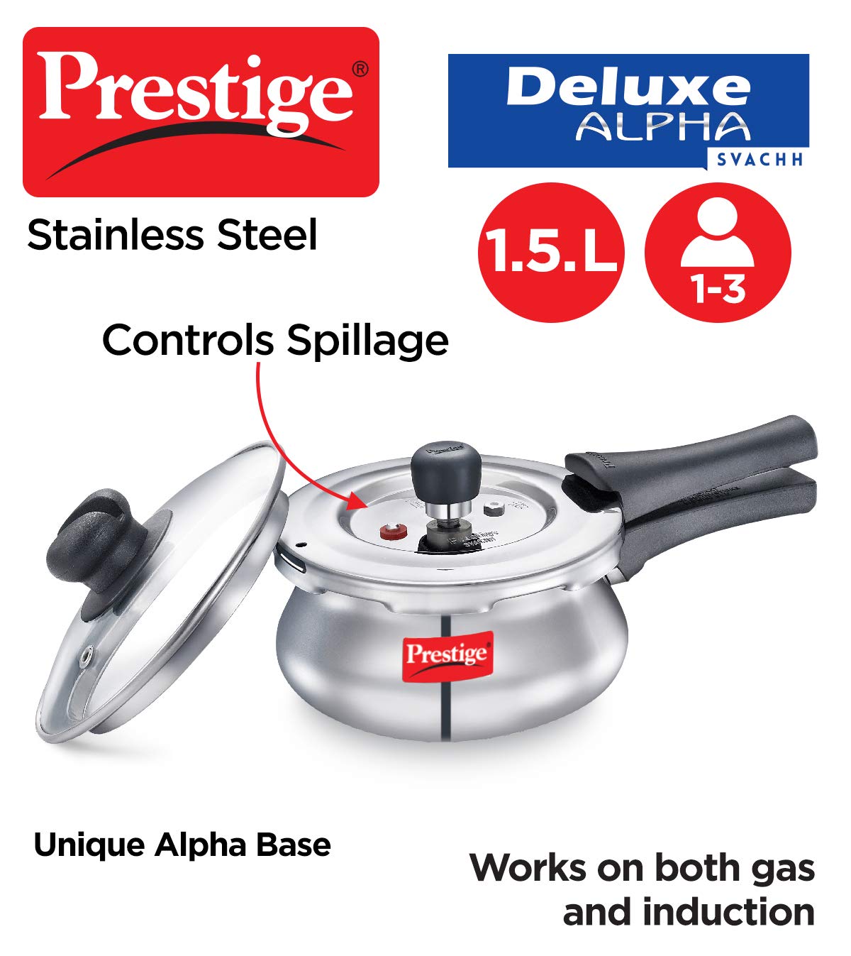 Prestige PRESSURE COOKER, 1.5 Liter, SILVER