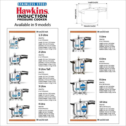 Hawkins Stainless Steel Pressure Cooker 3 Litres - Silver - Wide - Induction Compatible -HSS3W