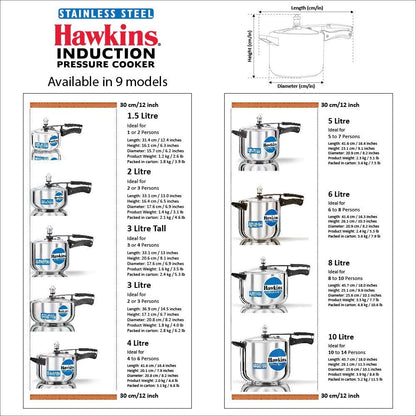 Hawkins Stainless Steel Pressure Cooker 3 Litres - Silver - Wide - Induction Compatible -HSS3W