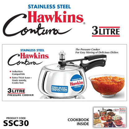 Hawkins Contura Stainless Steel Pressure Cooker, 3.0 Liter Capacity