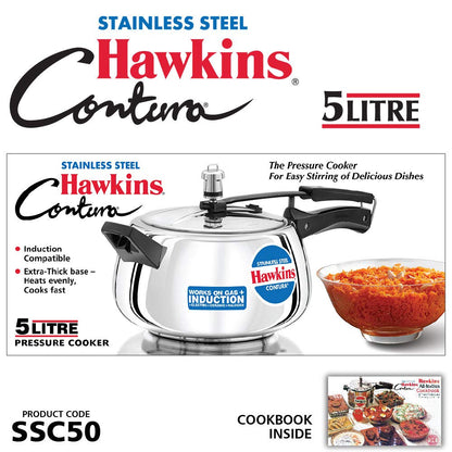 Hawkins Contura Stainless Steel Pressure Cooker, 5.0 Liter Capacity