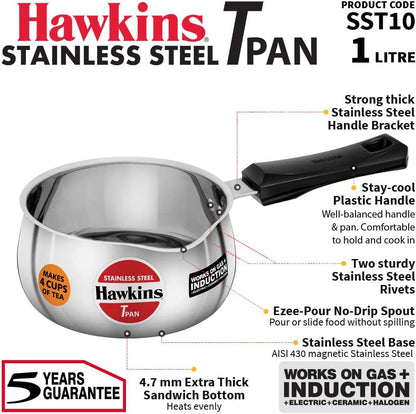 Hawkins Stainless Steel Tea Pan Tpan 1 Litre Without Lid SST10