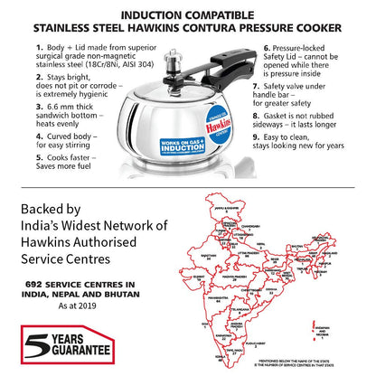 Hawkins Contura Stainless Steel Pressure Cooker, 2.0 Liter Capacity