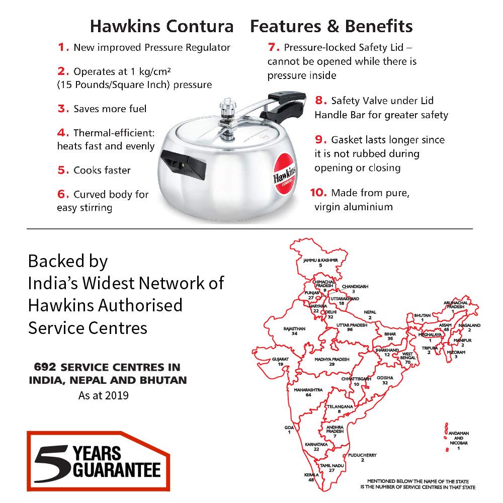 Hawkins Contura Pressure Cooker 5 Litres - White -  HC50