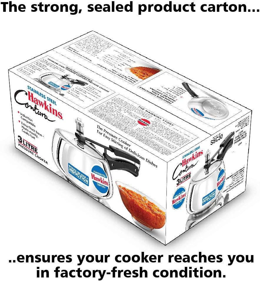 Hawkins Contura Stainless Steel Pressure Cooker, 3.0 Liter Capacity