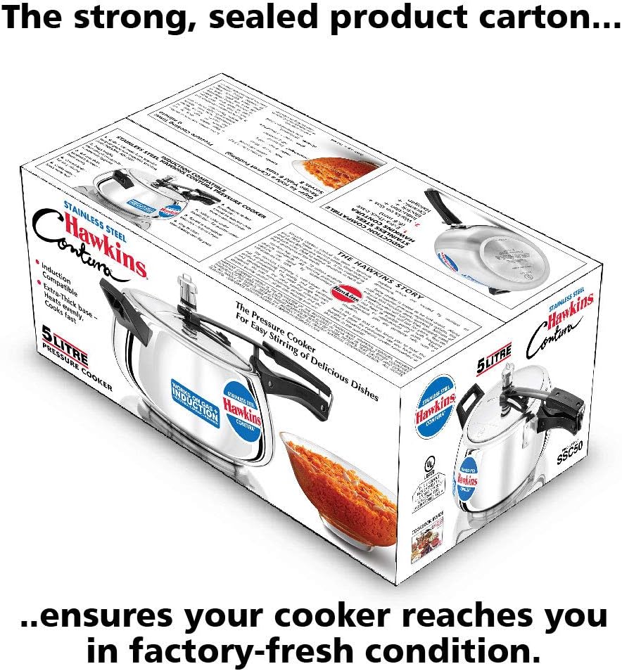 Hawkins Contura Stainless Steel Pressure Cooker, 5.0 Liter Capacity