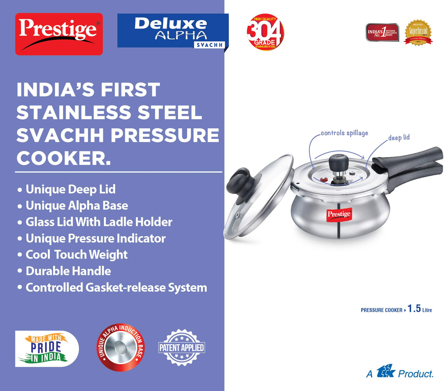Prestige PRESSURE COOKER, 1.5 Liter, SILVER