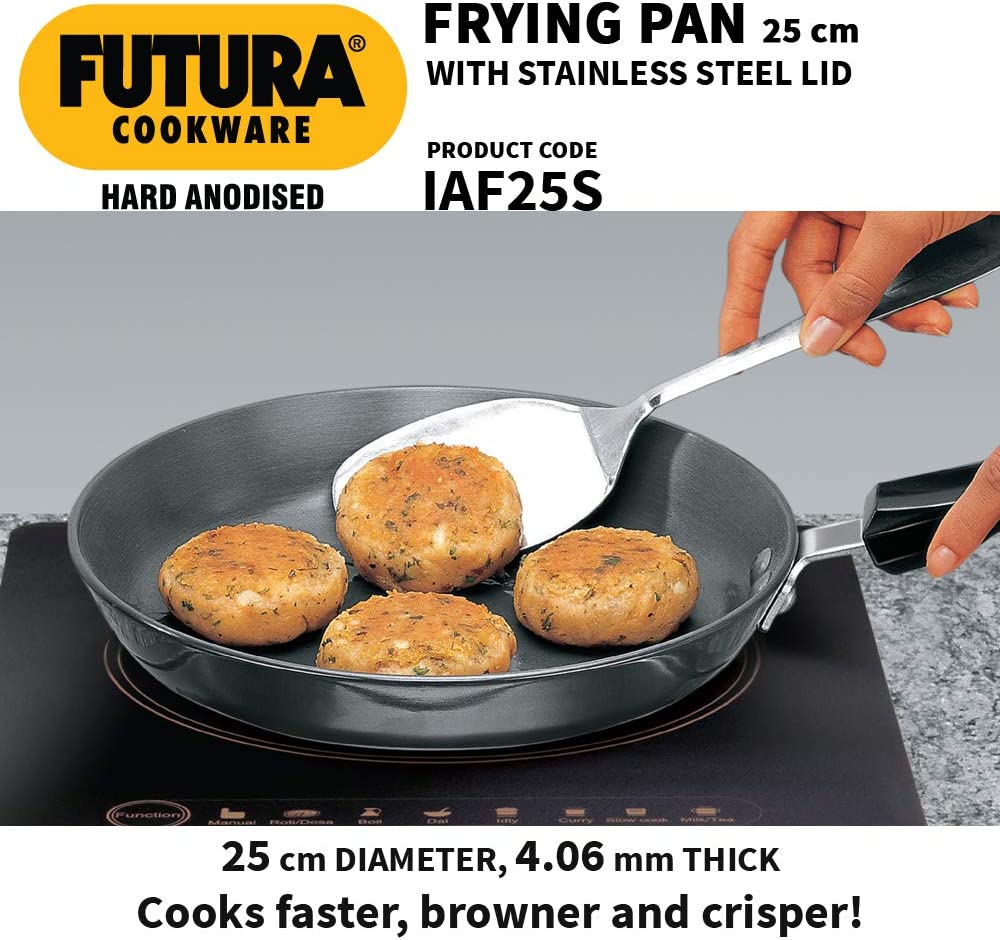 Futura 10" Hard Anodised Frying Pan with Lid, Medium, Black