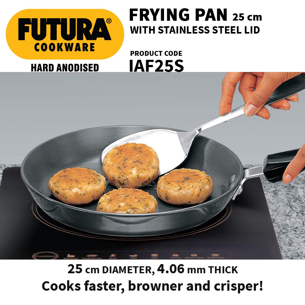 Futura 10" Hard Anodised Frying Pan with Lid, Medium, Black