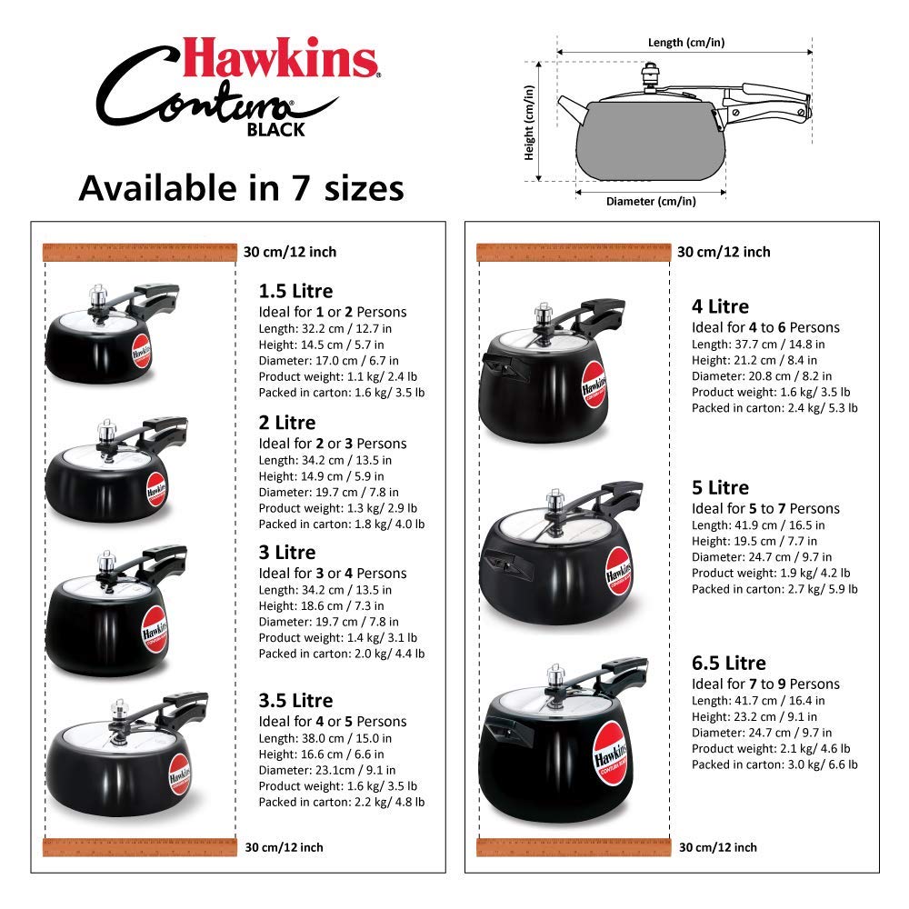 Hawkins Contura Hard Anodized Pressure Cooker 5 Litres - Black - CB50