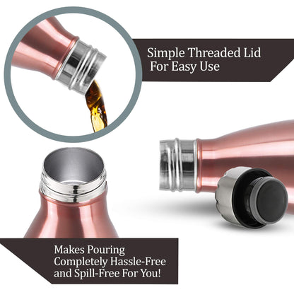 Milton Thermosteel Duo DLX 750, Double Walled Vacuum Insulated Flask 700 ml | 24 oz | 24 Hours Hot and Cold Water Bottle, 18/8 Stainless Steel, BPA Free, Food Grade, Leak-Proof | Rose Gold