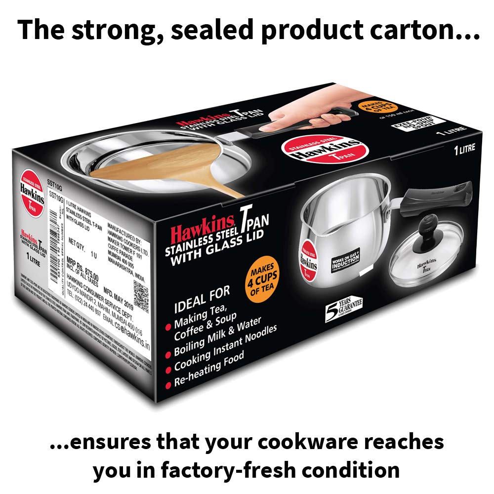 Hawkins Futura Steel Tea Pan with Glass Lid, 1.0 Litre Capactiy SST10G