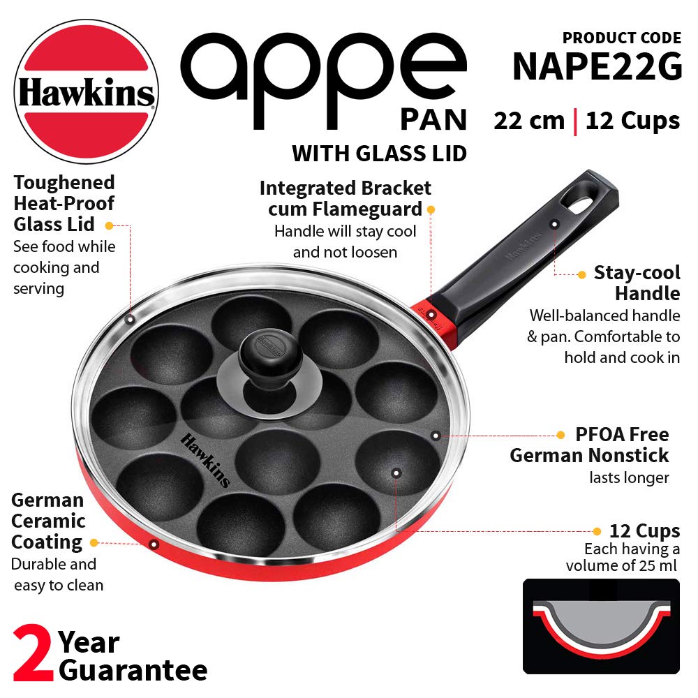 Hawkins Futura Non Stick Appe Pan with Glass Lid, 22 cm Size NAPE22G