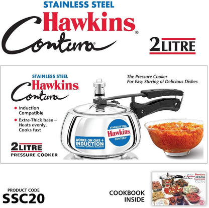 Hawkins Contura Stainless Steel Pressure Cooker, 2.0 Liter Capacity