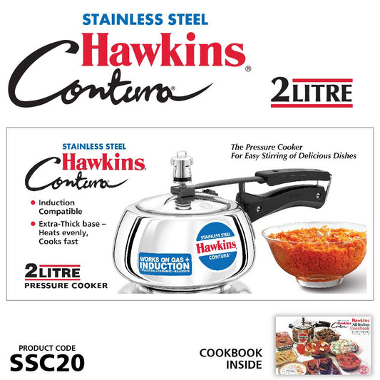 Hawkins Contura Stainless Steel Pressure Cooker, 2.0 Liter Capacity