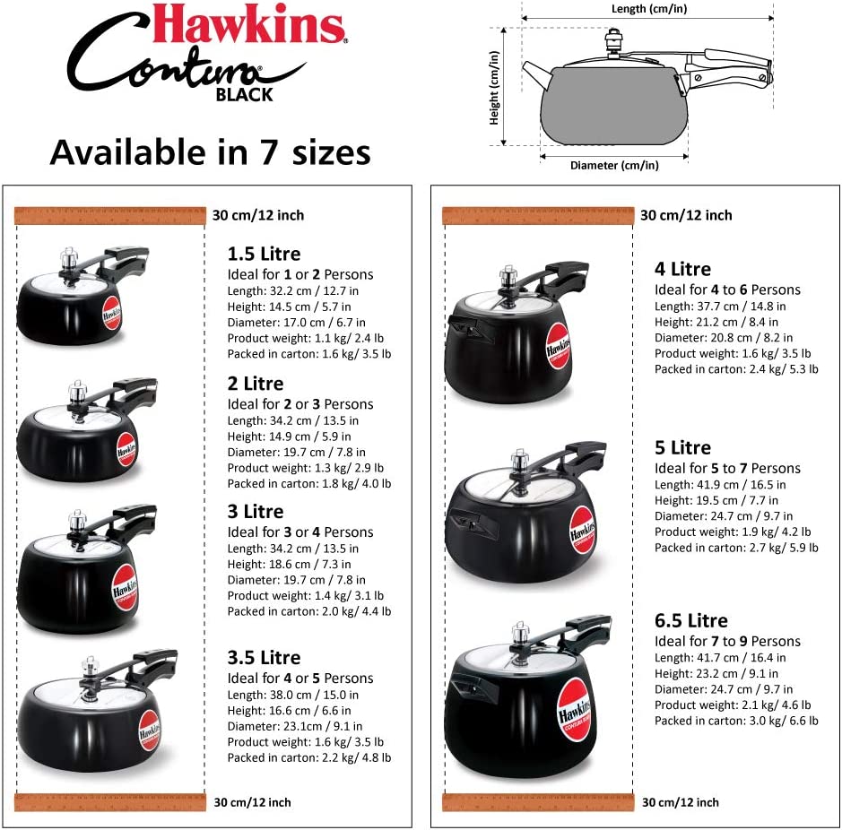 Hawkins Contura Hard Anodised Pressure Cooker 2 Litres - Black - CB20