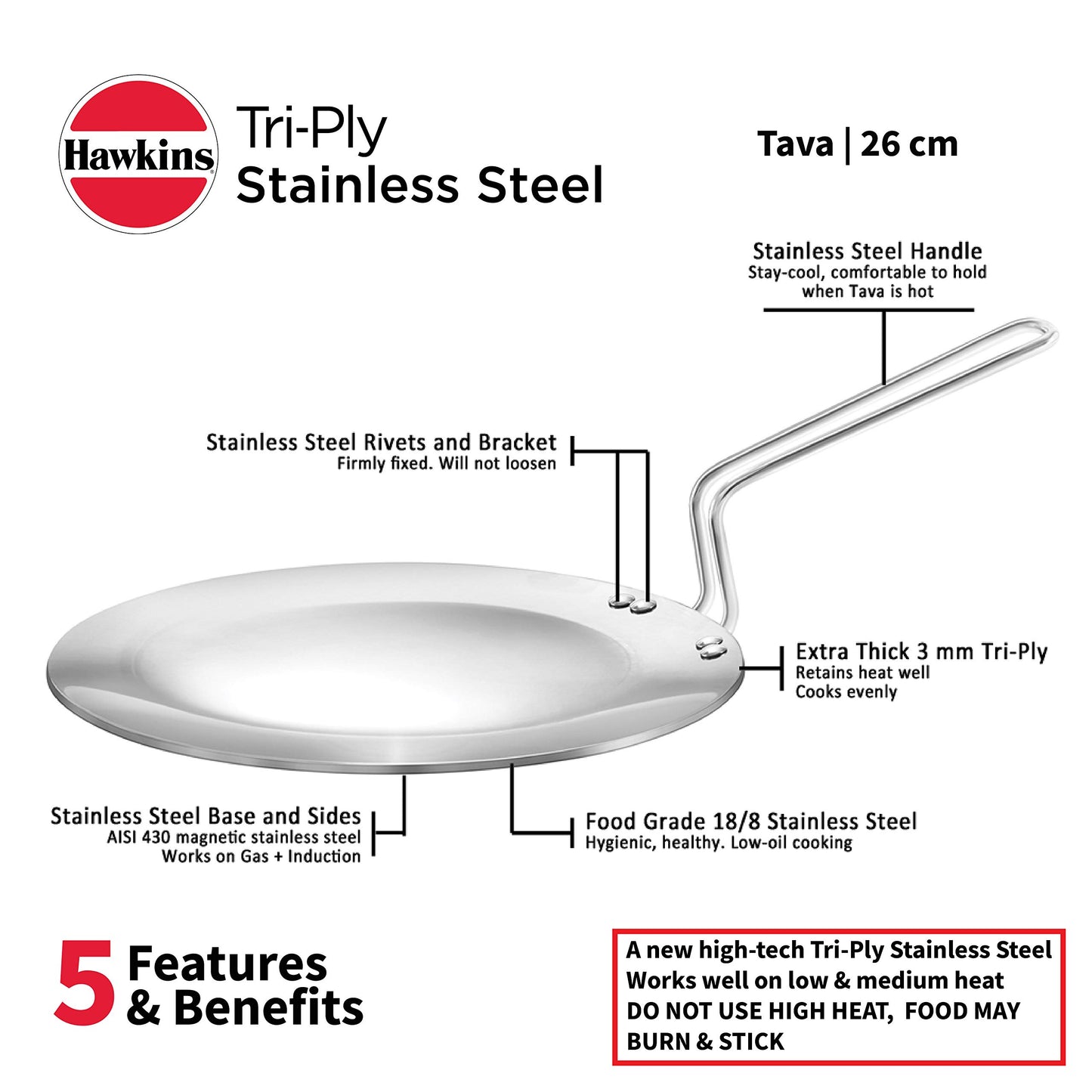 Hawkins Tri-ply Stainless Steel Tava 26 cm