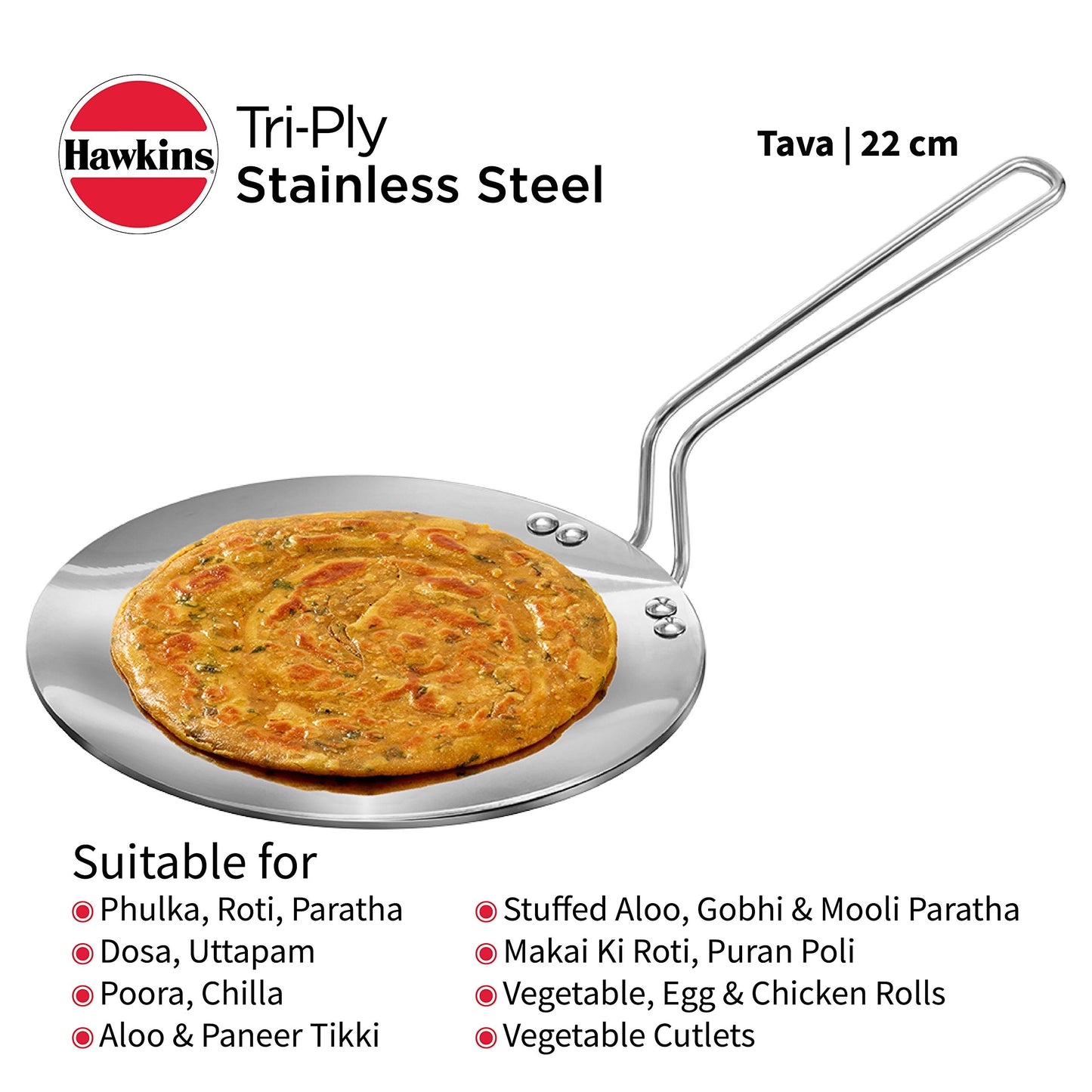 Hawkins Tri-ply Stainless Steel Tava, 22 cm