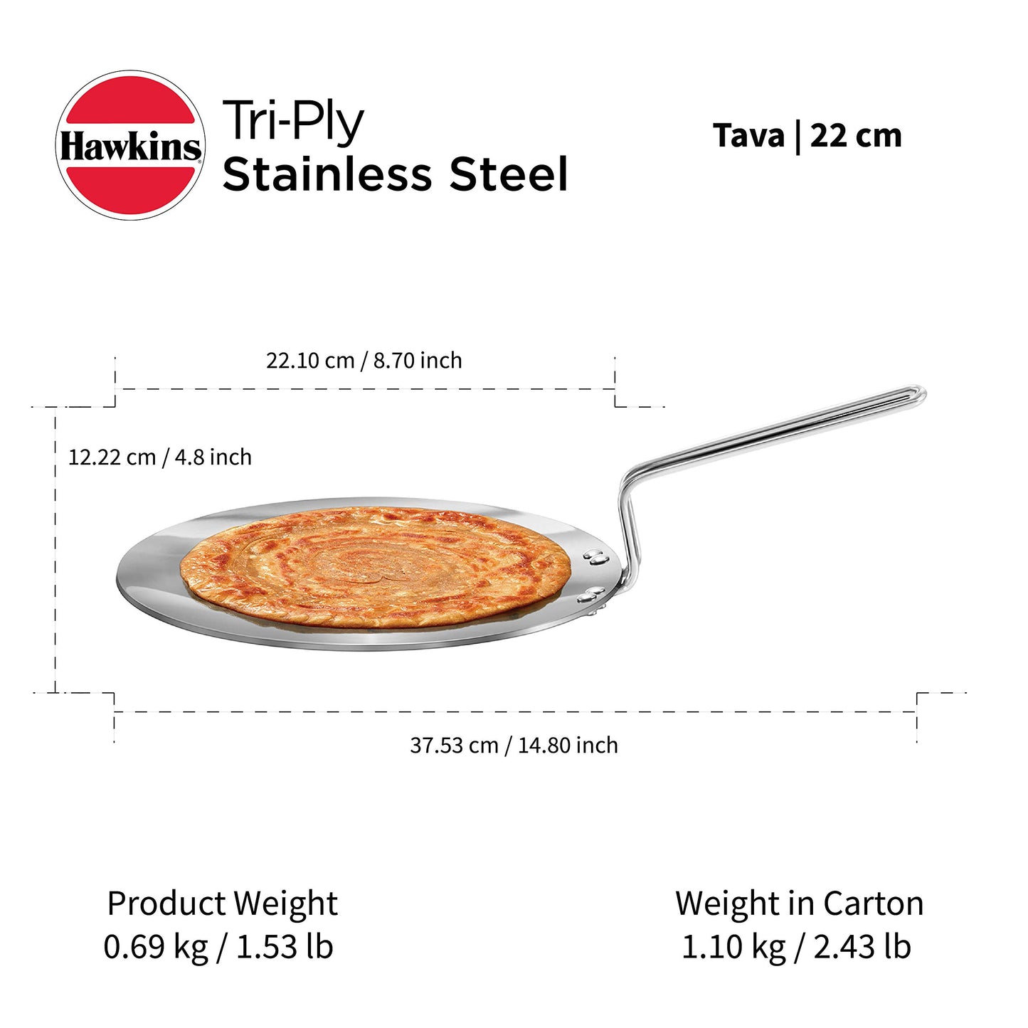 Hawkins Tri-ply Stainless Steel Tava, 22 cm