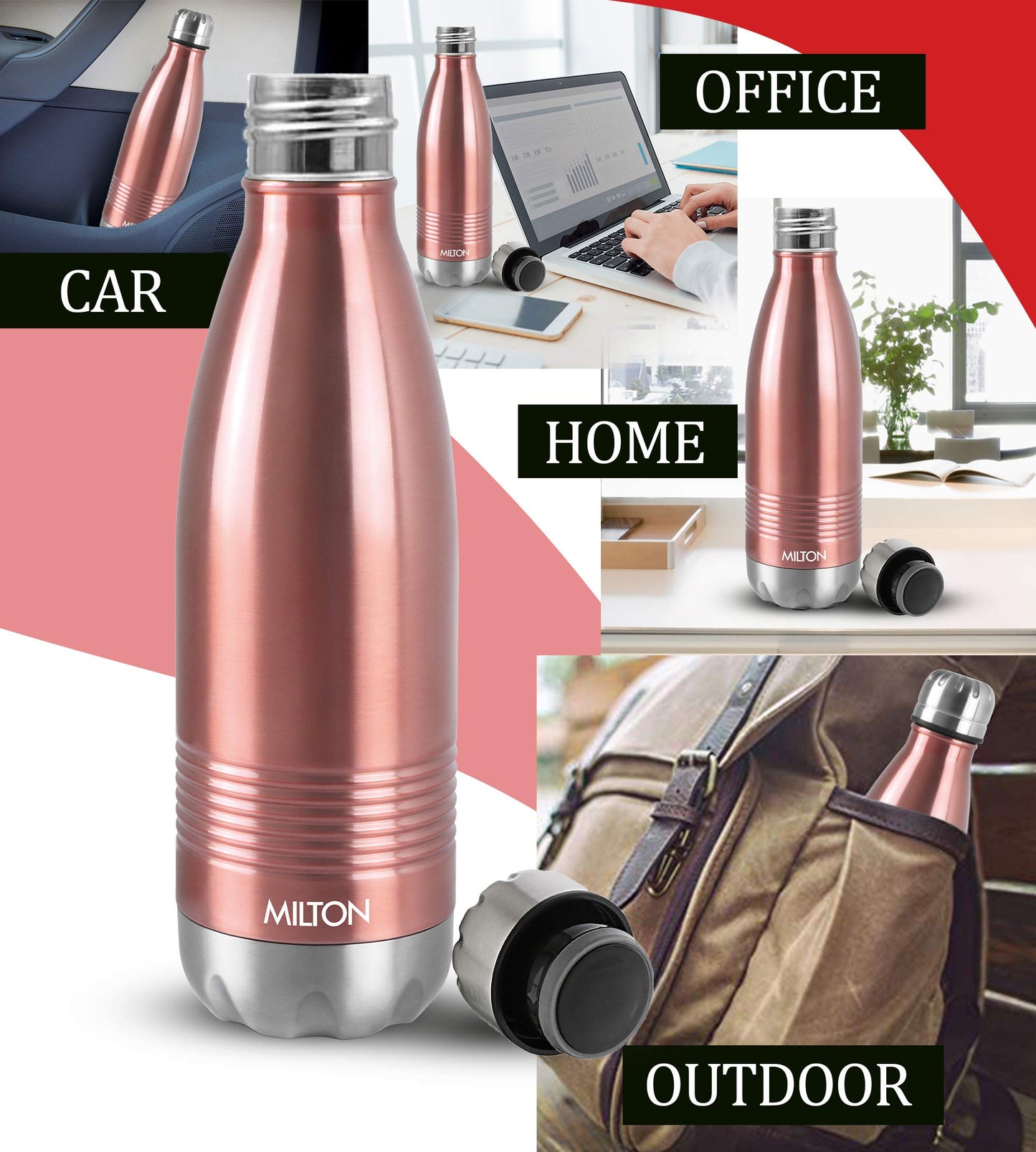 Milton Thermosteel Duo DLX 750, Double Walled Vacuum Insulated Flask 700 ml | 24 oz | 24 Hours Hot and Cold Water Bottle, 18/8 Stainless Steel, BPA Free, Food Grade, Leak-Proof | Rose Gold
