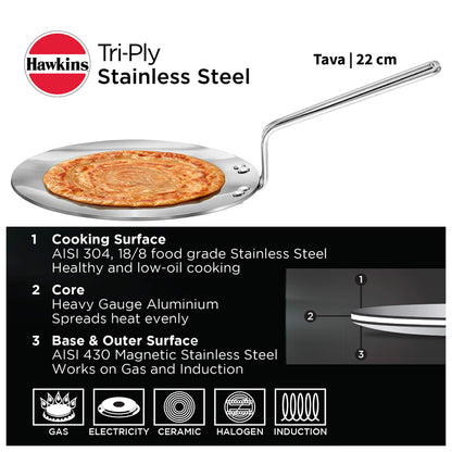 Hawkins Tri-ply Stainless Steel Tava, 22 cm