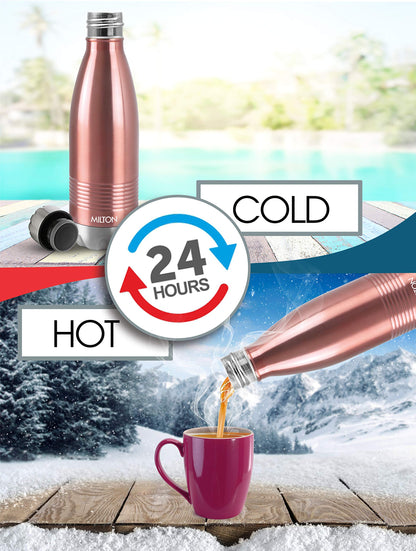 Milton Thermosteel Duo DLX 750, Double Walled Vacuum Insulated Flask 700 ml | 24 oz | 24 Hours Hot and Cold Water Bottle, 18/8 Stainless Steel, BPA Free, Food Grade, Leak-Proof | Rose Gold