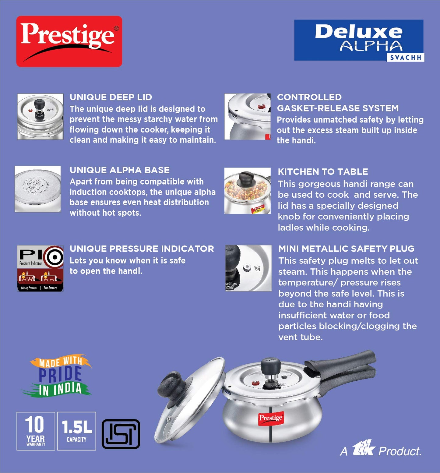 Prestige PRESSURE COOKER, 1.5 Liter, SILVER