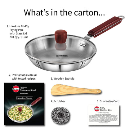Hawkins - SSF22G Tri-ply Stainless Steel Frying Pan 22 cm with Glass Lid